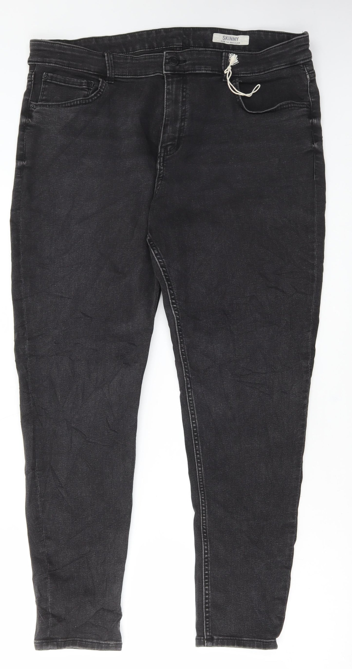 Marks and Spencer Womens Grey Cotton Skinny Jeans Size 18 L29 in Regular Button
