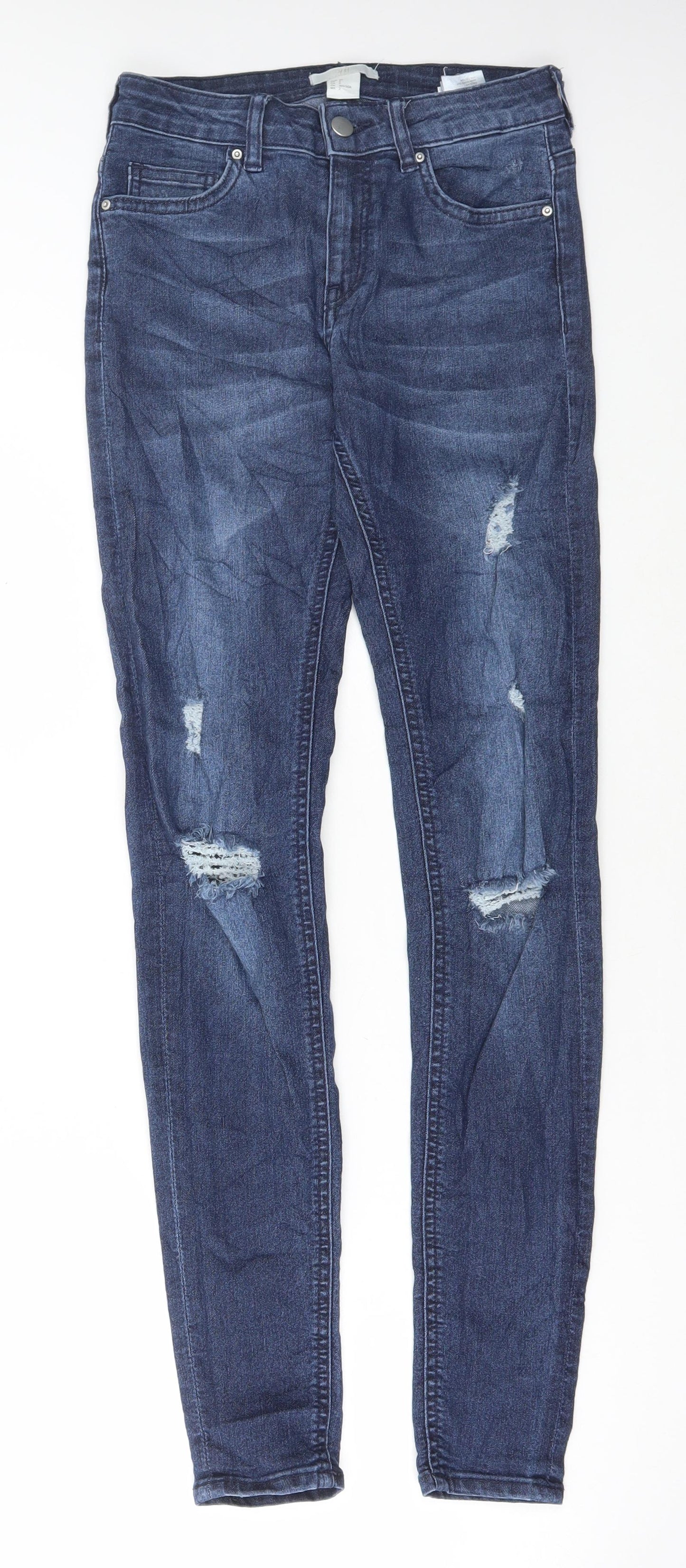 Marks and Spencer Womens Blue Cotton Skinny Jeans Size 4 L31 in Regular Button