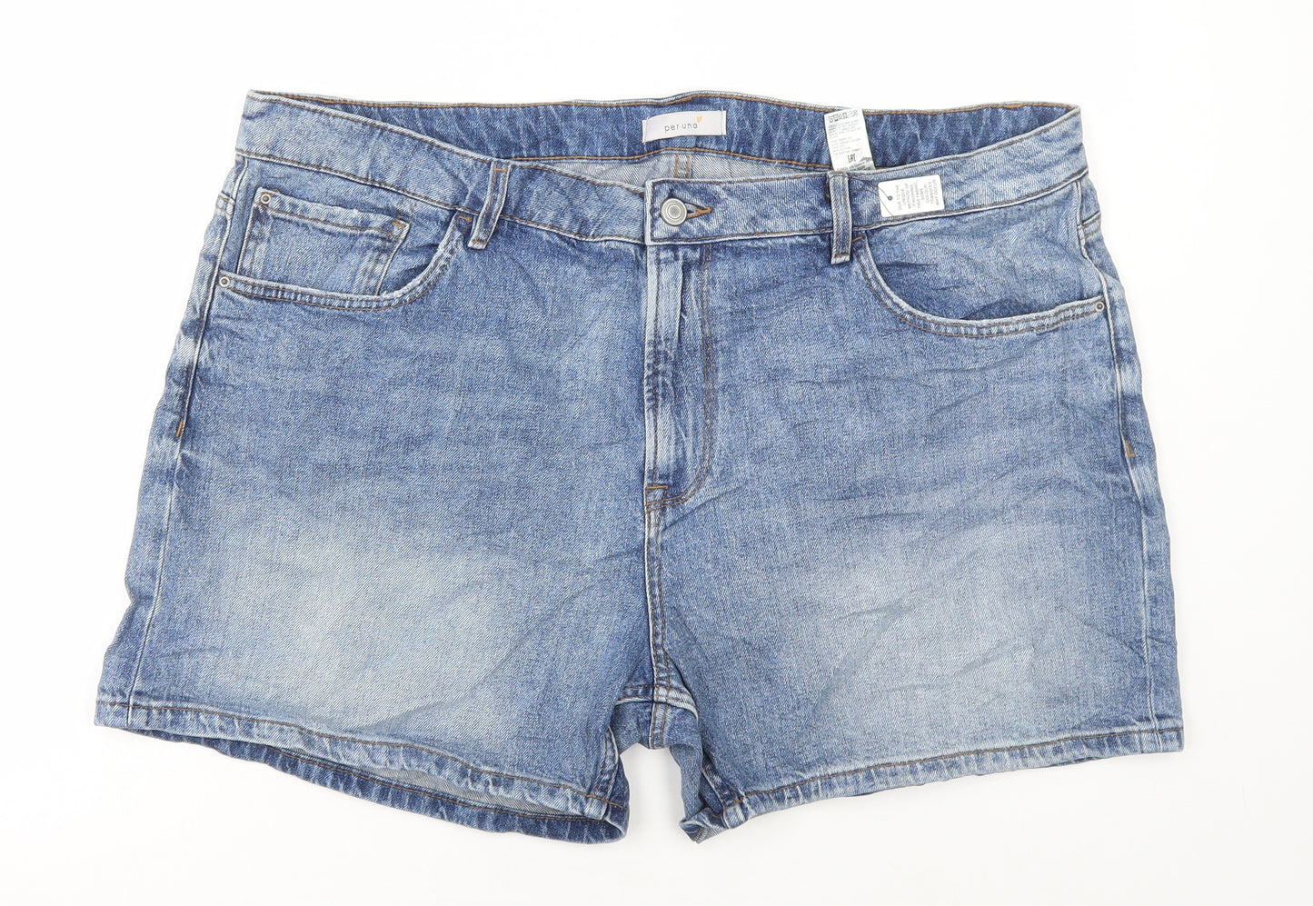 Marks and Spencer Womens Blue Cotton Bermuda Shorts Size 22 L5 in Regular Button