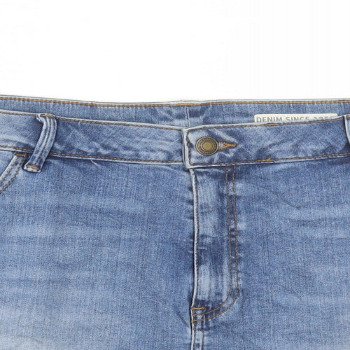 Marks and Spencer Womens Blue Cotton Bermuda Shorts Size 22 L3 in Regular Button
