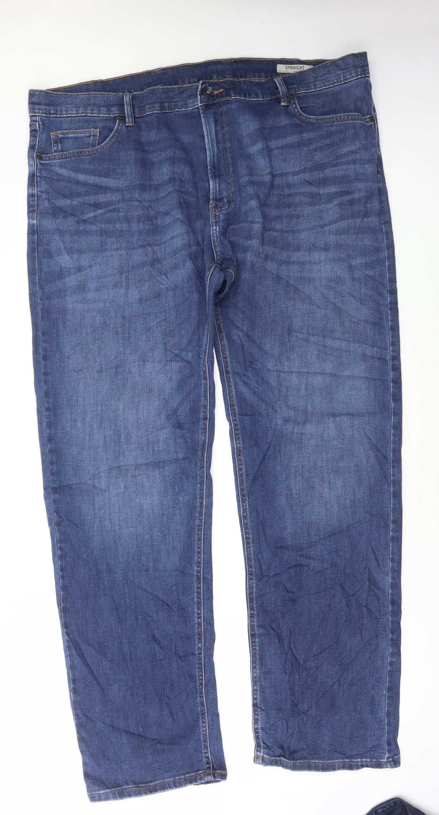 Marks and Spencer Mens Blue Cotton Straight Jeans Size 44 in L33 in Regular Button