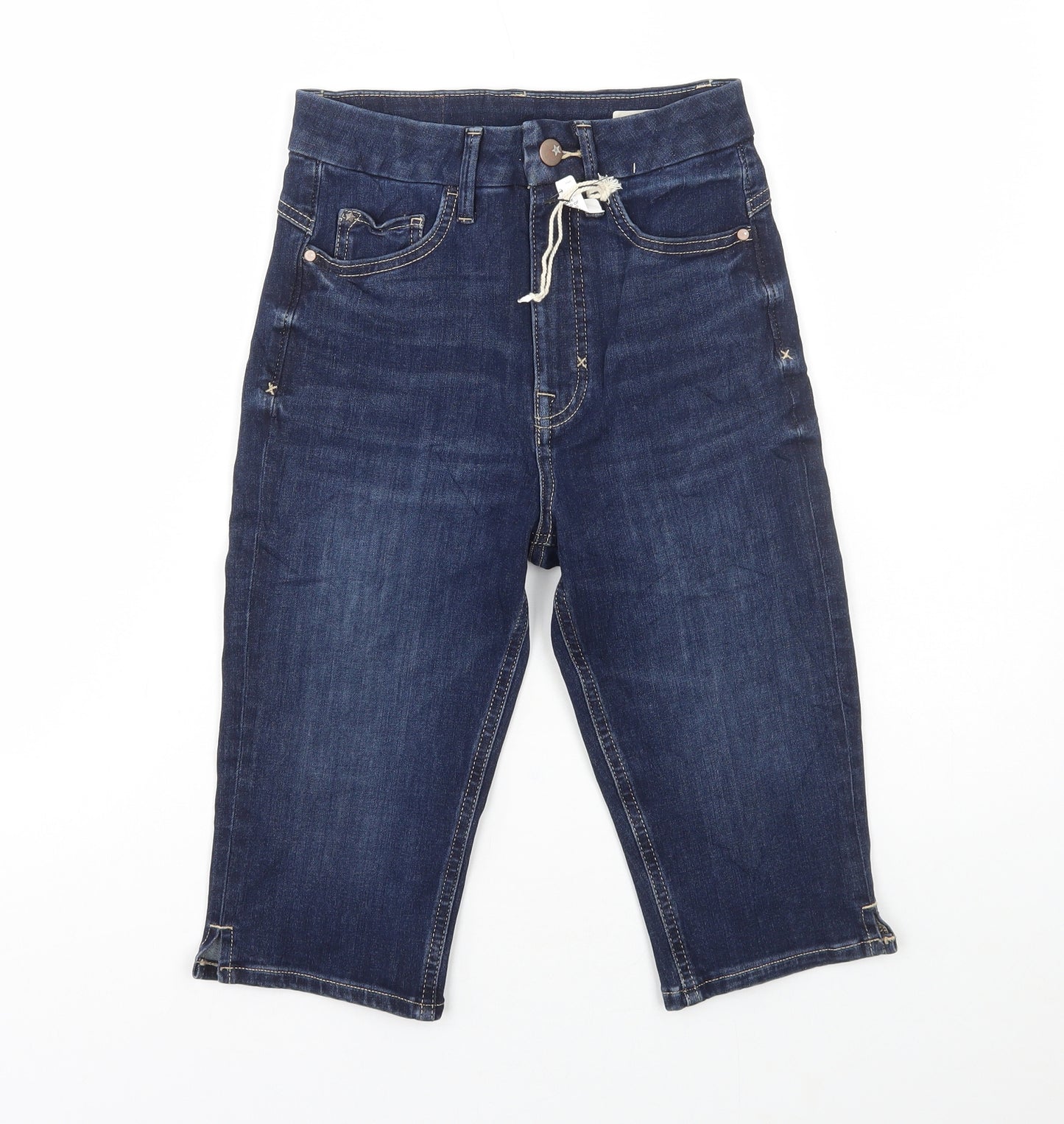 Marks and Spencer Womens Blue Cotton Biker Shorts Size 6 L14 in Regular Button