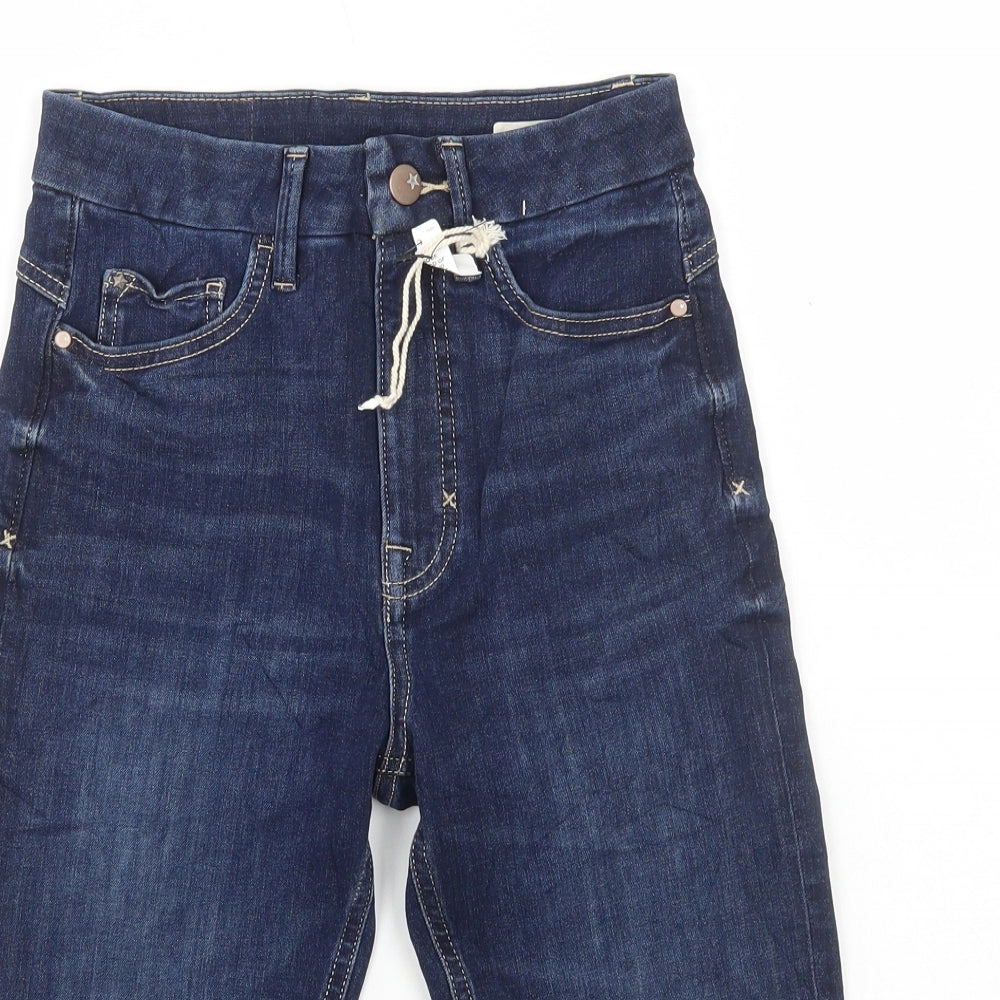 Marks and Spencer Womens Blue Cotton Biker Shorts Size 6 L14 in Regular Button