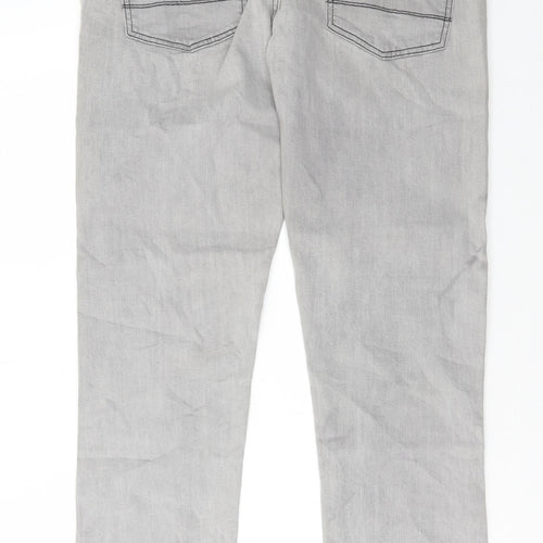Redtag Mens Grey Cotton Straight Jeans Size 34 in L32 in Regular Button