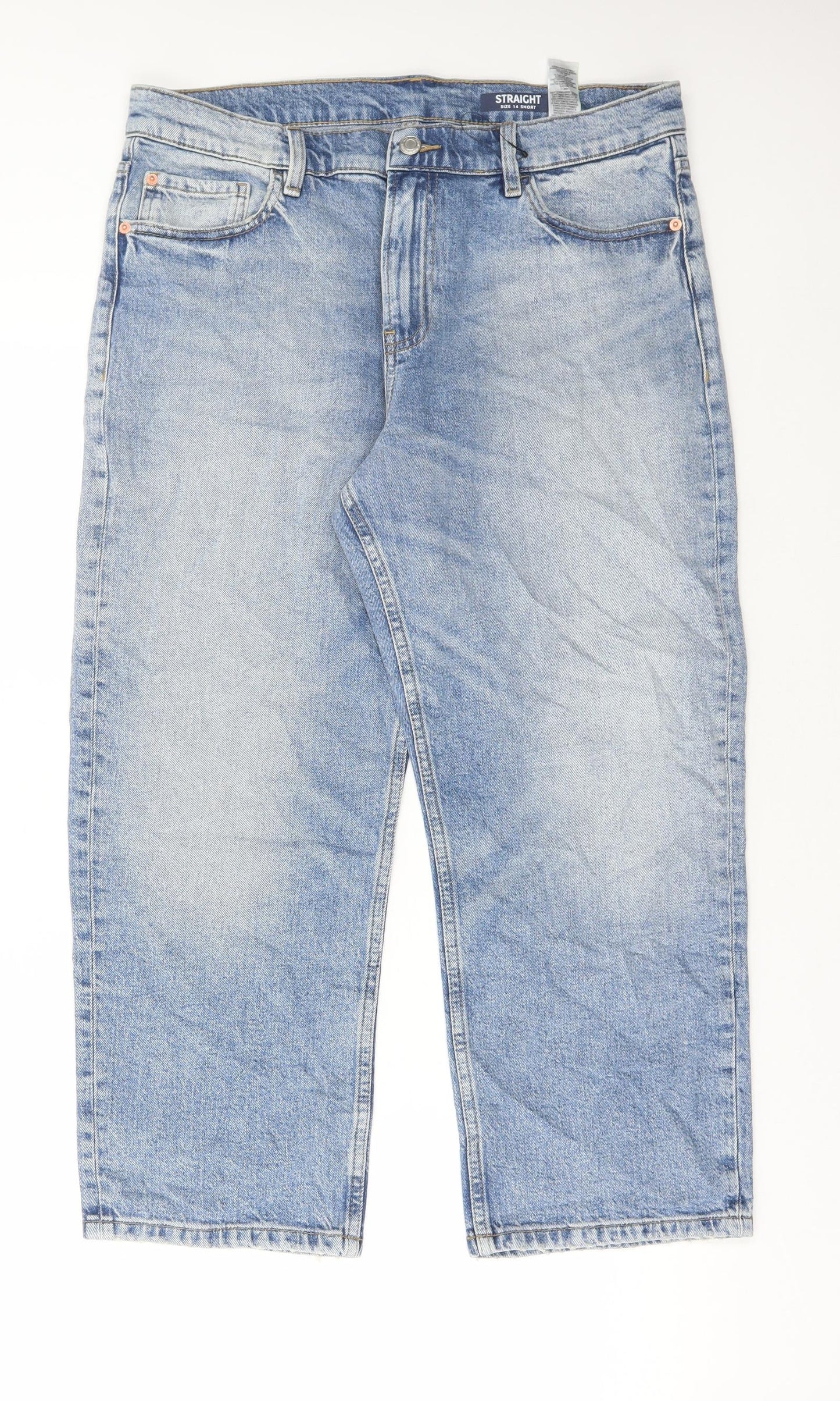 Marks and Spencer Womens Blue Elastane Wide-Leg Jeans Size 14 L25 in Regular Button