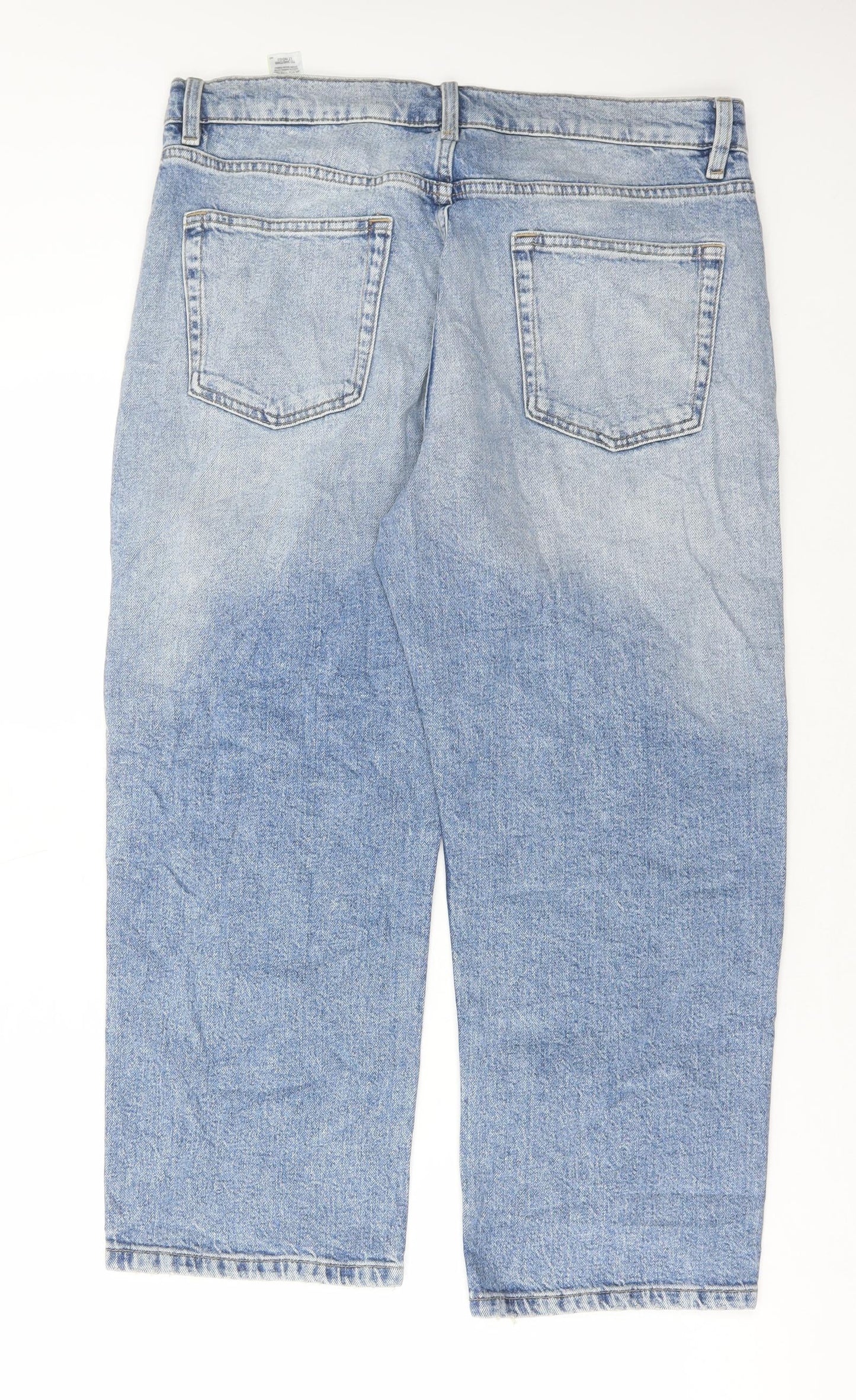 Marks and Spencer Womens Blue Elastane Wide-Leg Jeans Size 14 L25 in Regular Button