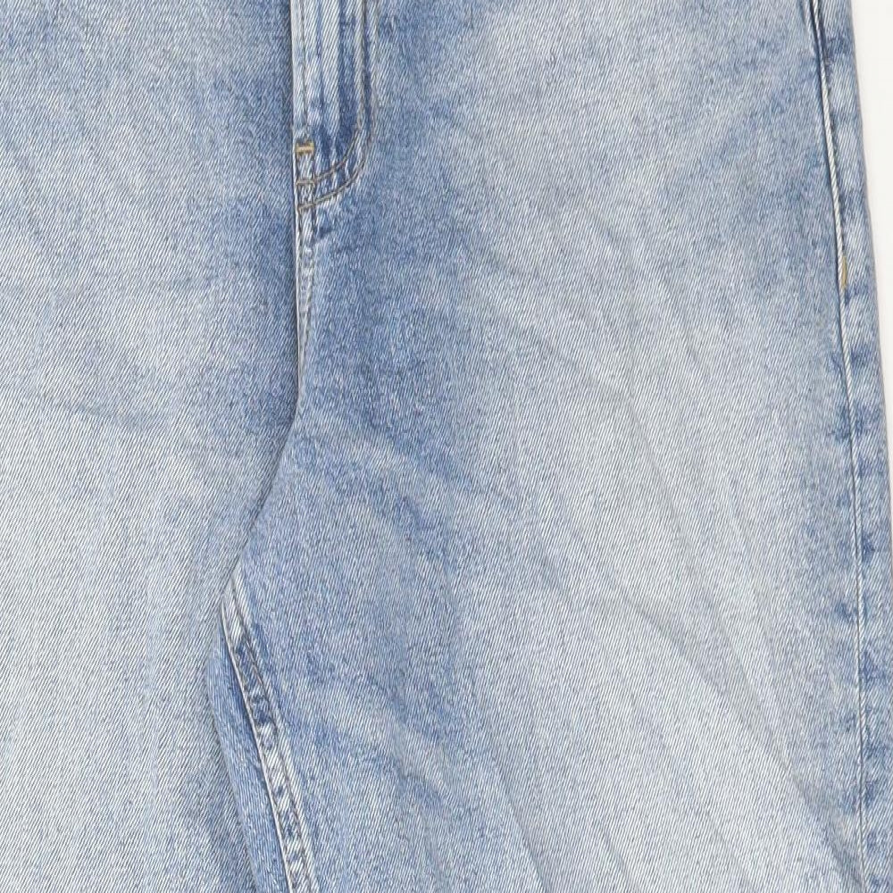 Marks and Spencer Womens Blue Elastane Wide-Leg Jeans Size 14 L25 in Regular Button