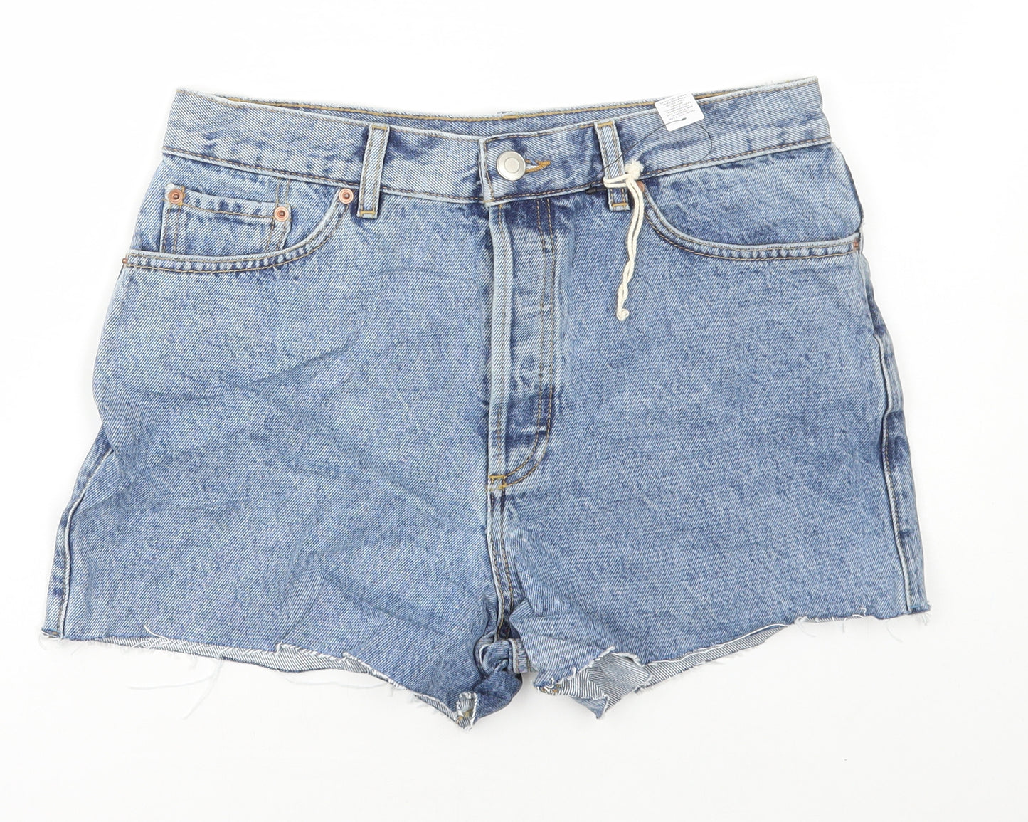 Marks and Spencer Womens Blue Cotton Hot Pants Shorts Size 10 Regular Button