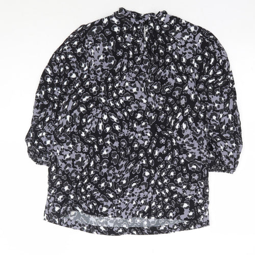Marks and Spencer Womens Black Animal Print Viscose Basic Blouse Size 10 Round Neck - Leopard Print
