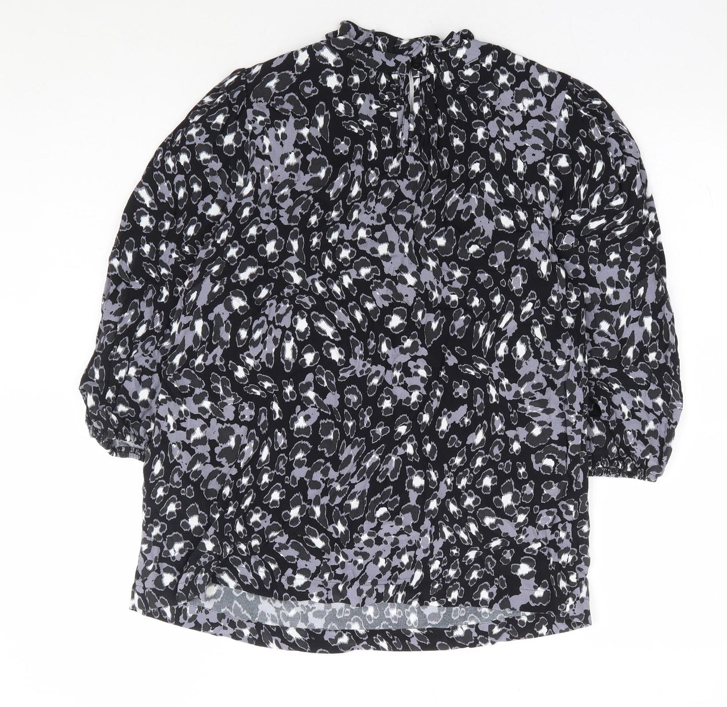 Marks and Spencer Womens Black Animal Print Viscose Basic Blouse Size 10 Round Neck - Leopard Print