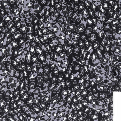 Marks and Spencer Womens Black Animal Print Viscose Basic Blouse Size 10 Round Neck - Leopard Print