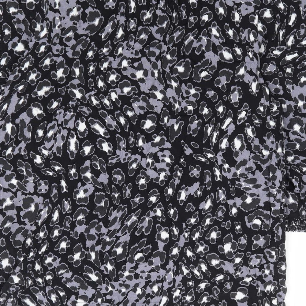 Marks and Spencer Womens Black Animal Print Viscose Basic Blouse Size 10 Round Neck - Leopard Print