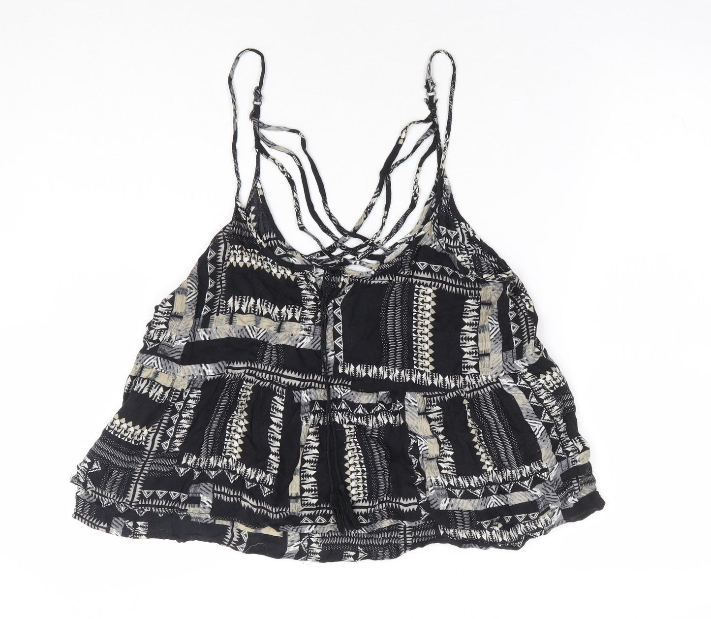 Aeropostale Womens Black Geometric Viscose Camisole Blouse Size M V-Neck - Smock Cross Back