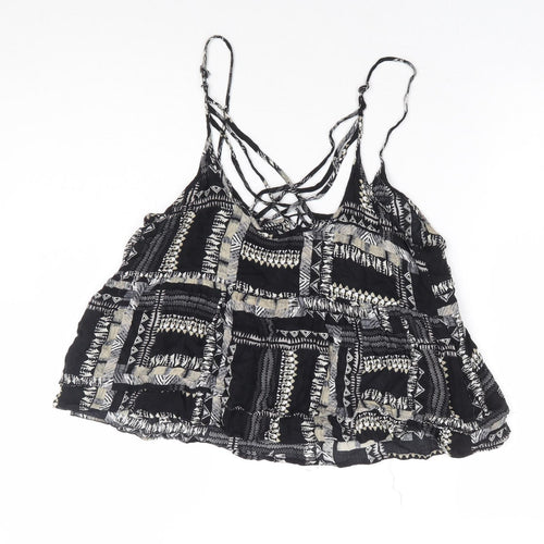 Aeropostale Womens Black Geometric Viscose Camisole Blouse Size M V-Neck - Smock Cross Back