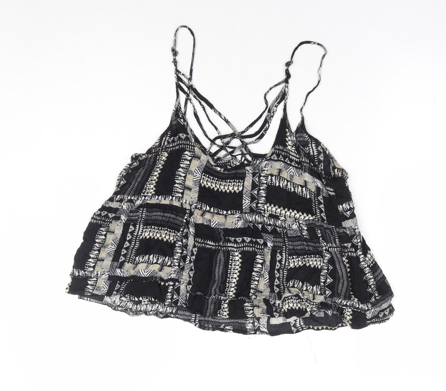 Aeropostale Womens Black Geometric Viscose Camisole Blouse Size M V-Neck - Smock Cross Back