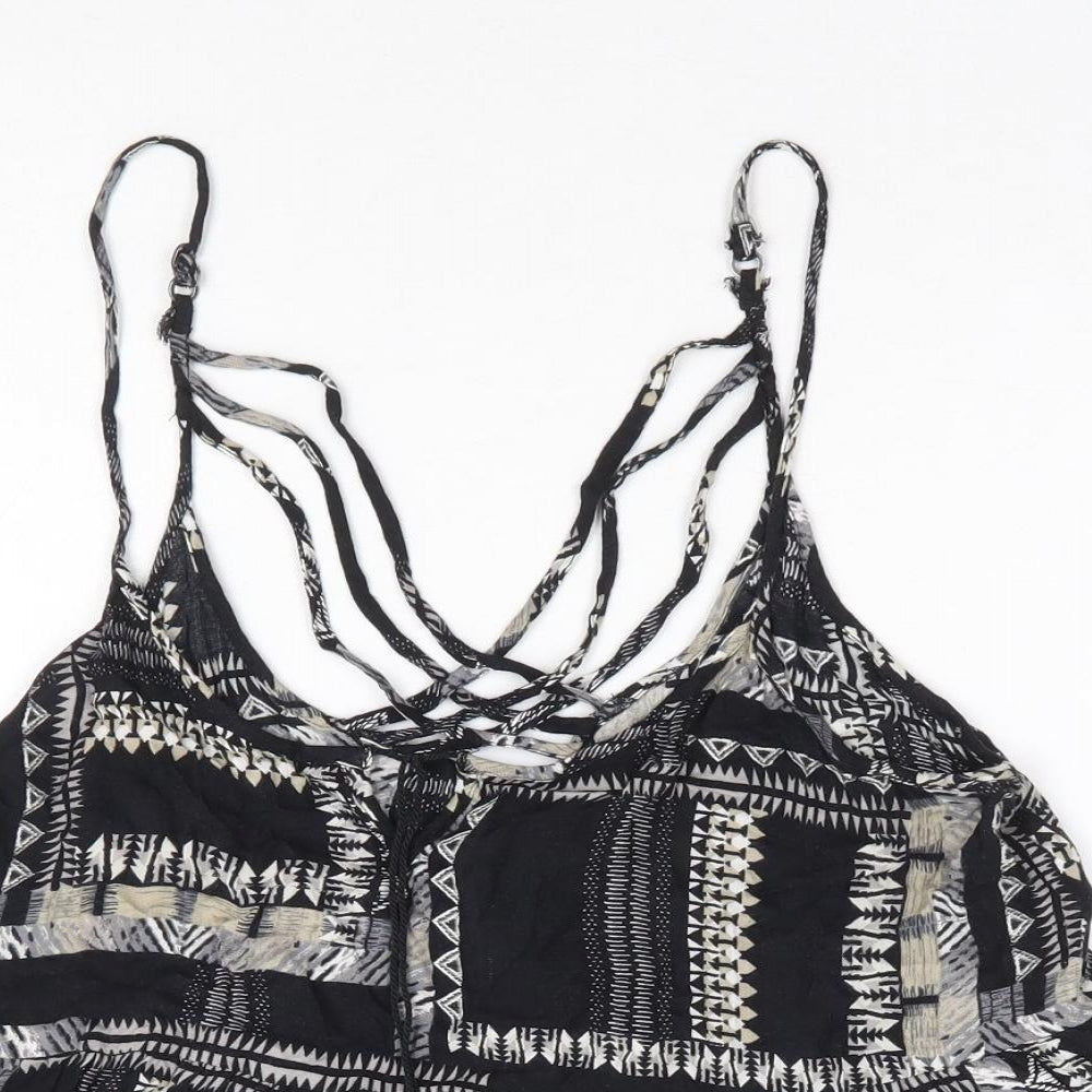 Aeropostale Womens Black Geometric Viscose Camisole Blouse Size M V-Neck - Smock Cross Back