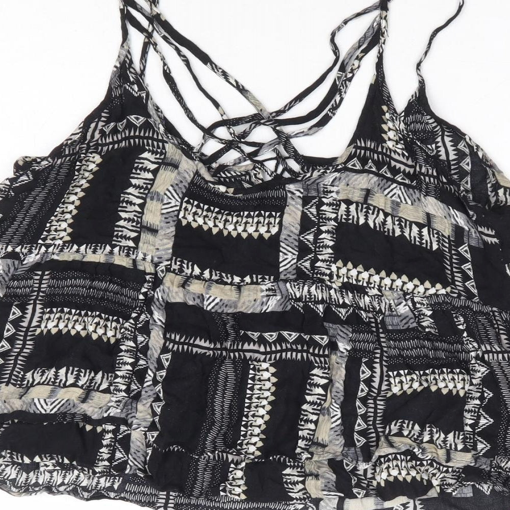 Aeropostale Womens Black Geometric Viscose Camisole Blouse Size M V-Neck - Smock Cross Back