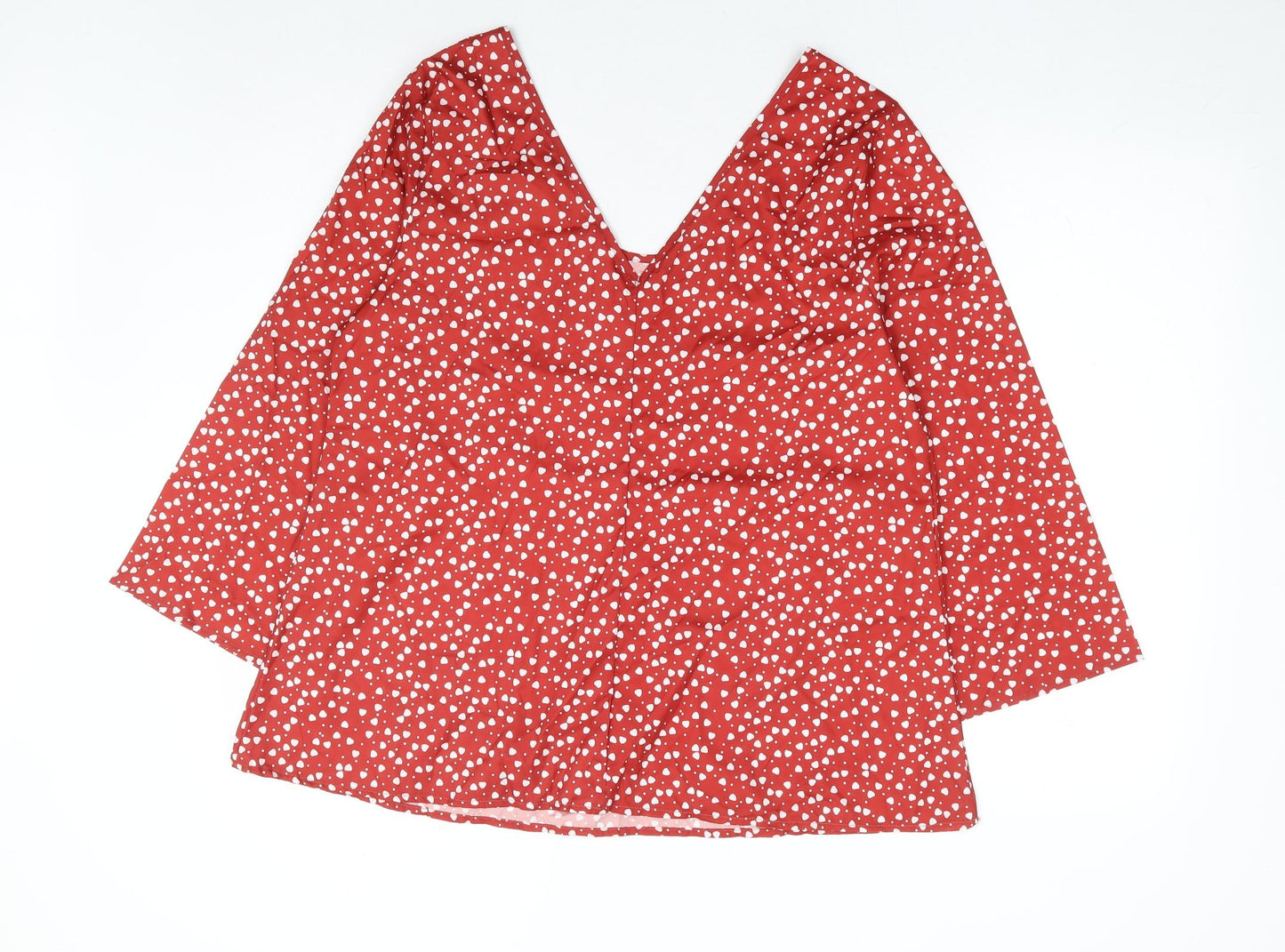 Preworn Womens Red Geometric Polyester Basic Blouse Size M Scoop Neck - Love Heart Print