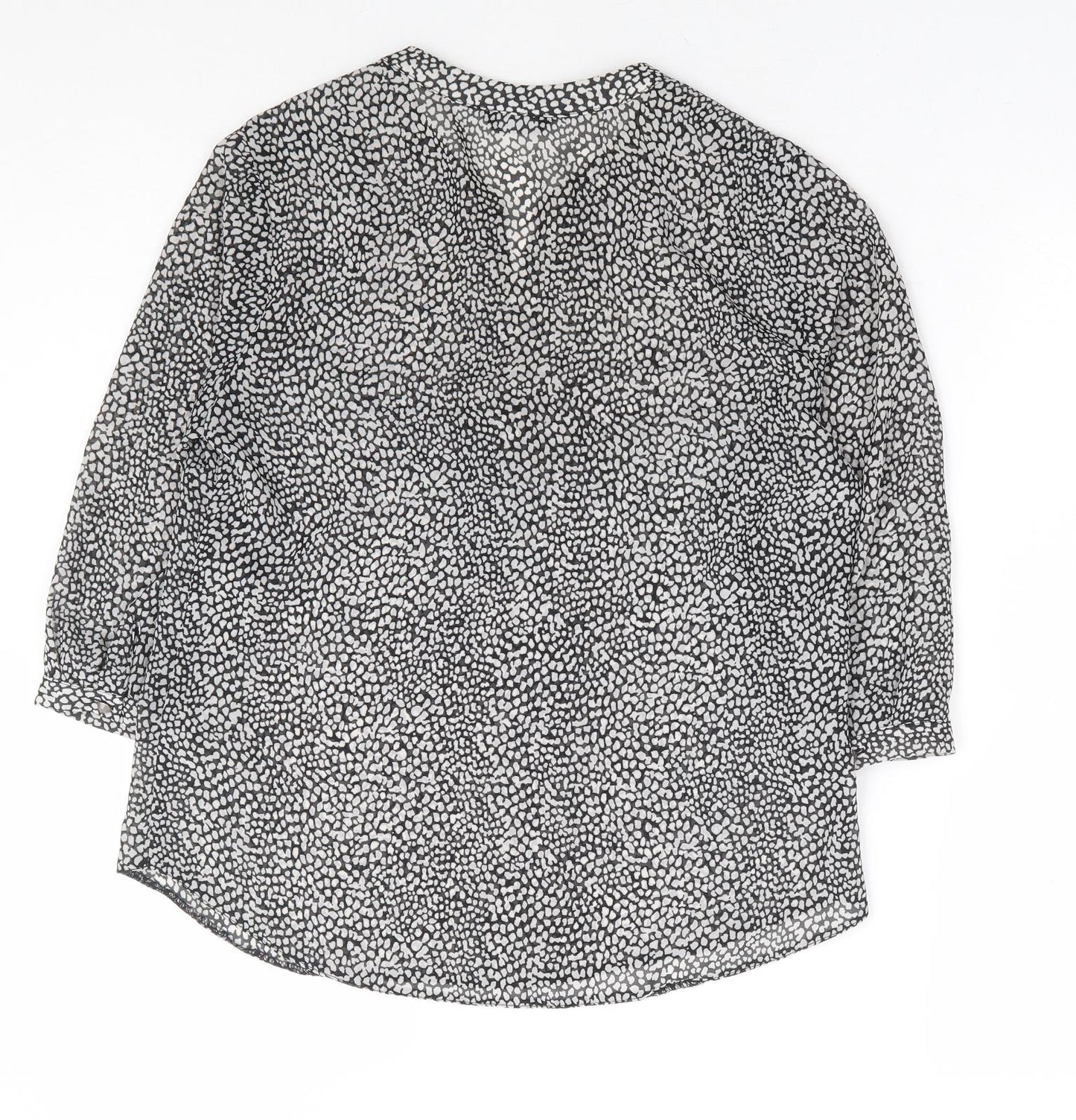 M&Co Womens Black Geometric Polyester Basic Blouse Size 10 V-Neck