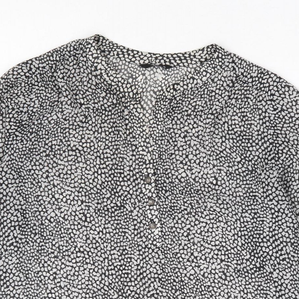 M&Co Womens Black Geometric Polyester Basic Blouse Size 10 V-Neck