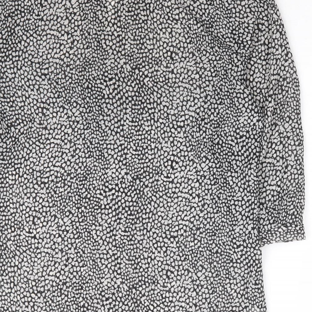 M&Co Womens Black Geometric Polyester Basic Blouse Size 10 V-Neck