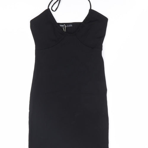 Pull & Bear Womens Black Polyester Bodycon Size S Halter Tie