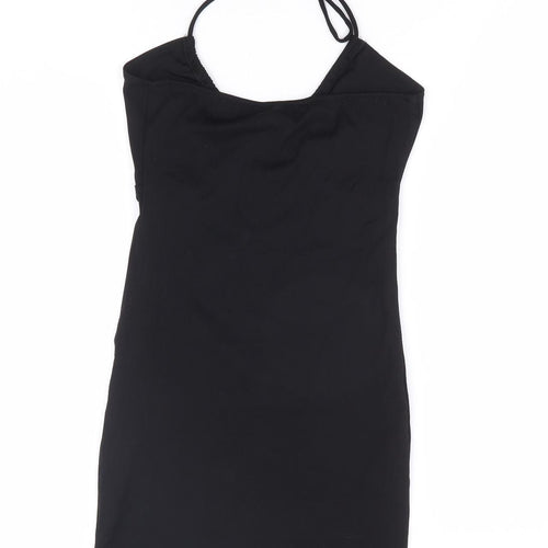 Pull & Bear Womens Black Polyester Bodycon Size S Halter Tie