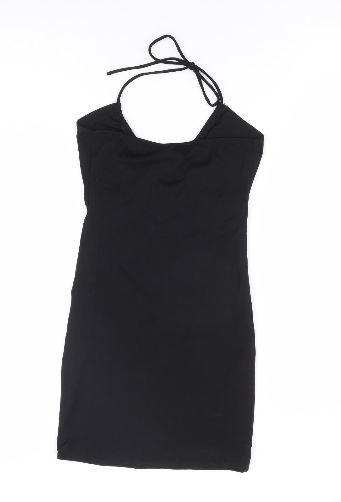 Pull & Bear Womens Black Polyester Bodycon Size S Halter Tie