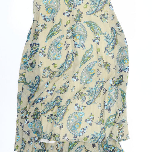 M Butterfly Womens Beige Floral Polyester A-Line Size M V-Neck Zip