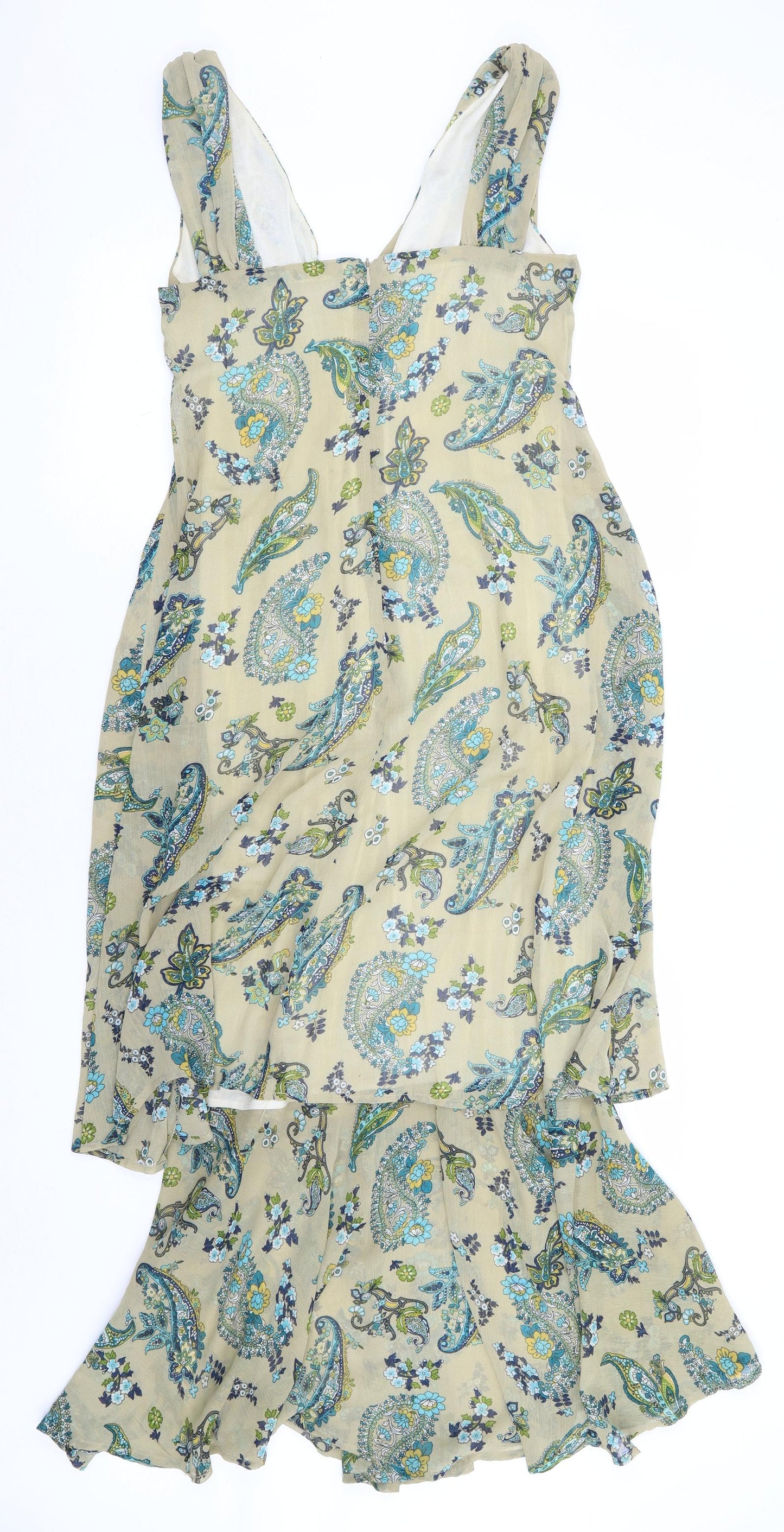 M Butterfly Womens Beige Floral Polyester A-Line Size M V-Neck Zip
