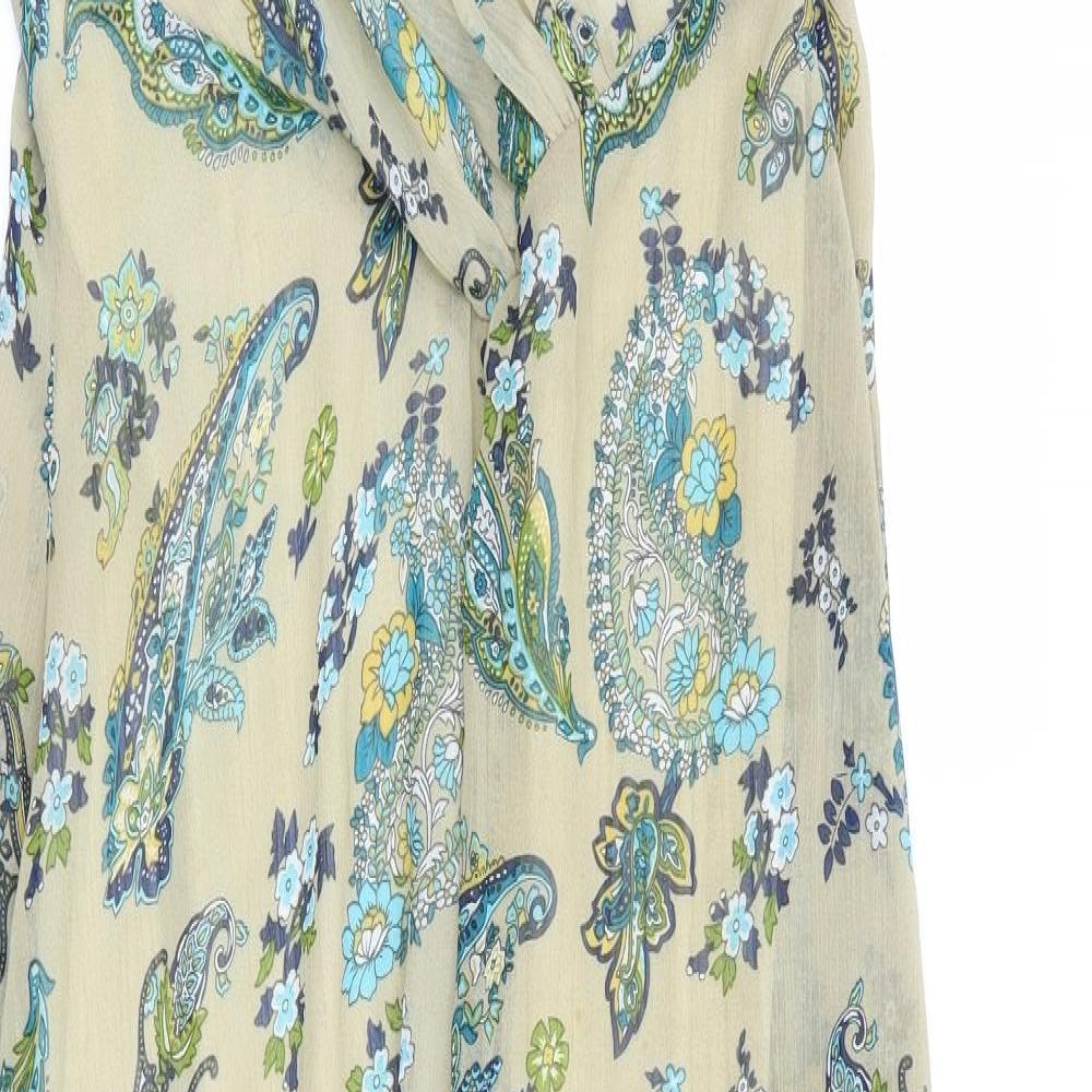 M Butterfly Womens Beige Floral Polyester A-Line Size M V-Neck Zip