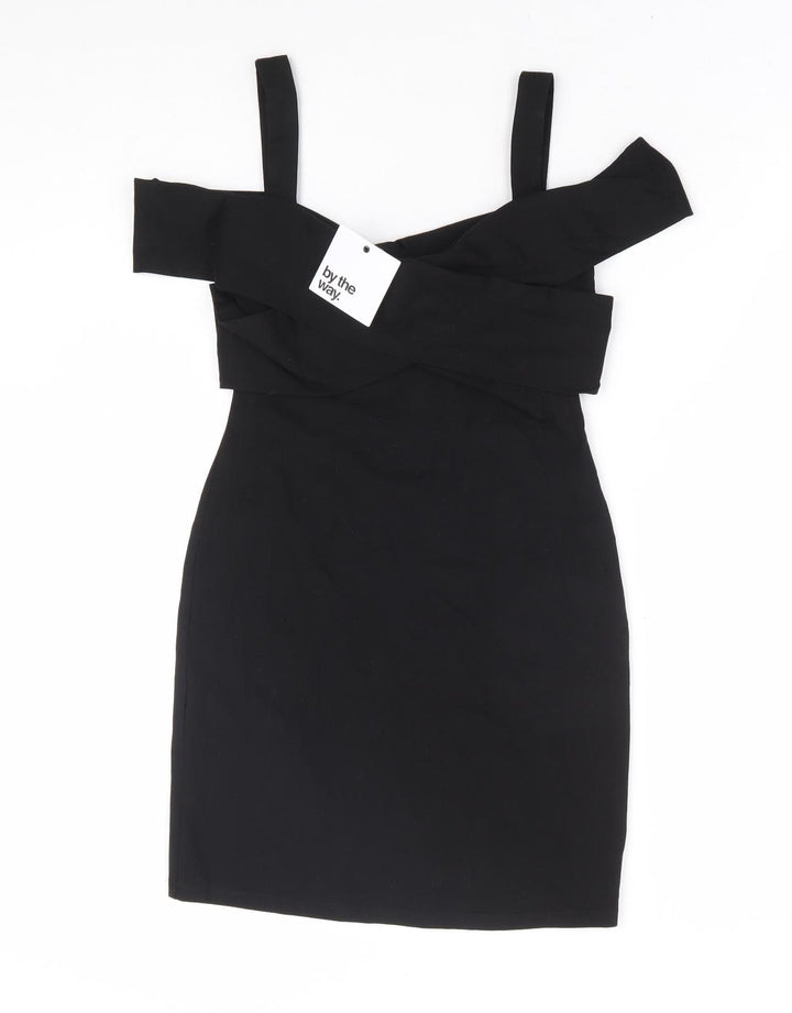 By The Way Womens Black Polyester Bodycon Size XS V-Neck Pullover - Cold Shoulder Detail