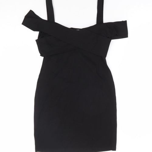 By The Way Womens Black Polyester Bodycon Size XS V-Neck Pullover - Cold Shoulder Detail