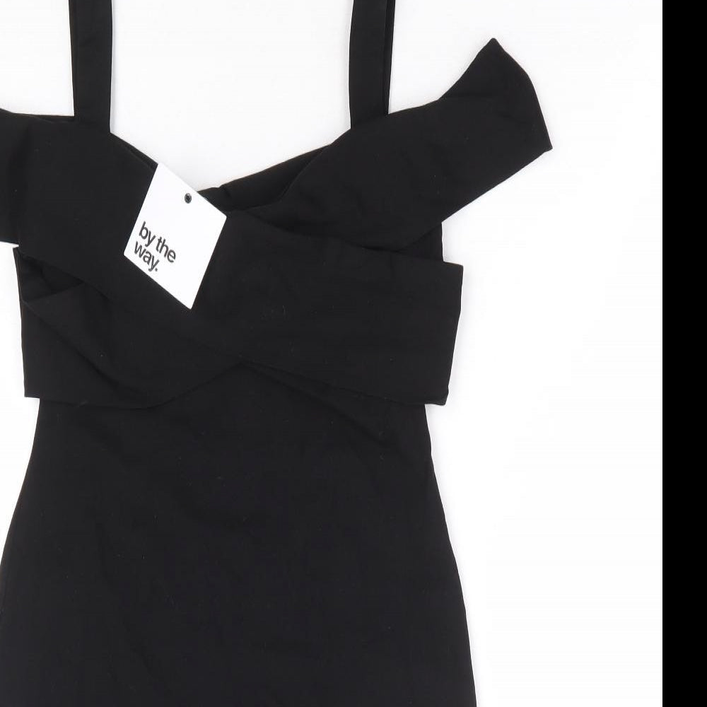 By The Way Womens Black Polyester Bodycon Size XS V-Neck Pullover - Cold Shoulder Detail