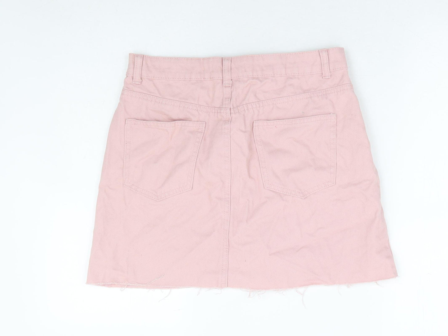 Primark Womens Pink Cotton Mini Skirt Size 10 Zip - Distressed Hem
