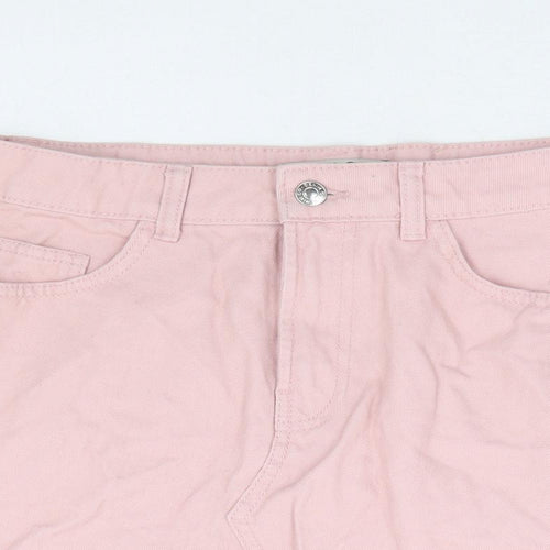 Primark Womens Pink Cotton Mini Skirt Size 10 Zip - Distressed Hem