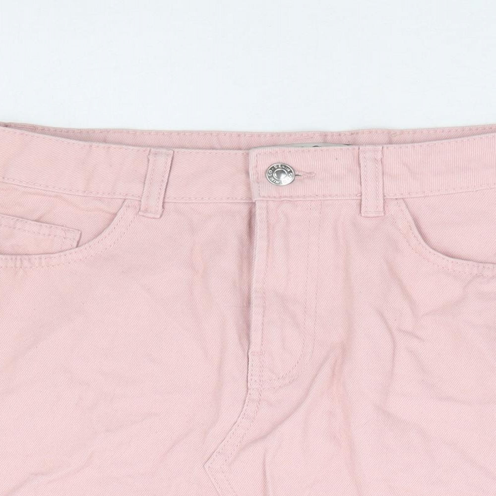 Primark Womens Pink Cotton Mini Skirt Size 10 Zip - Distressed Hem