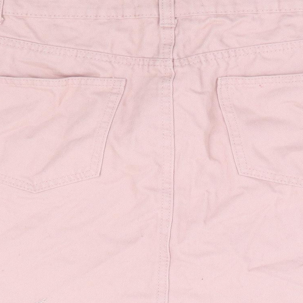 Primark Womens Pink Cotton Mini Skirt Size 10 Zip - Distressed Hem