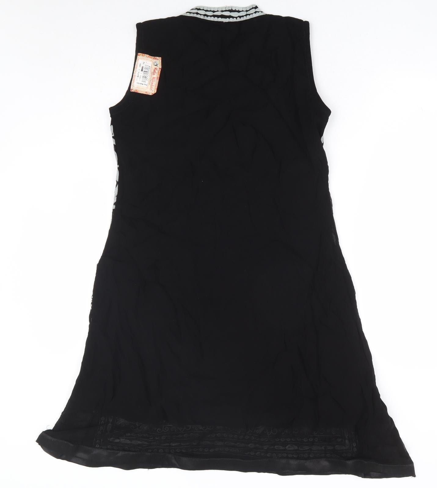 Kala Niketan Womens Black Geometric Polyester A-Line Size L V-Neck Pullover