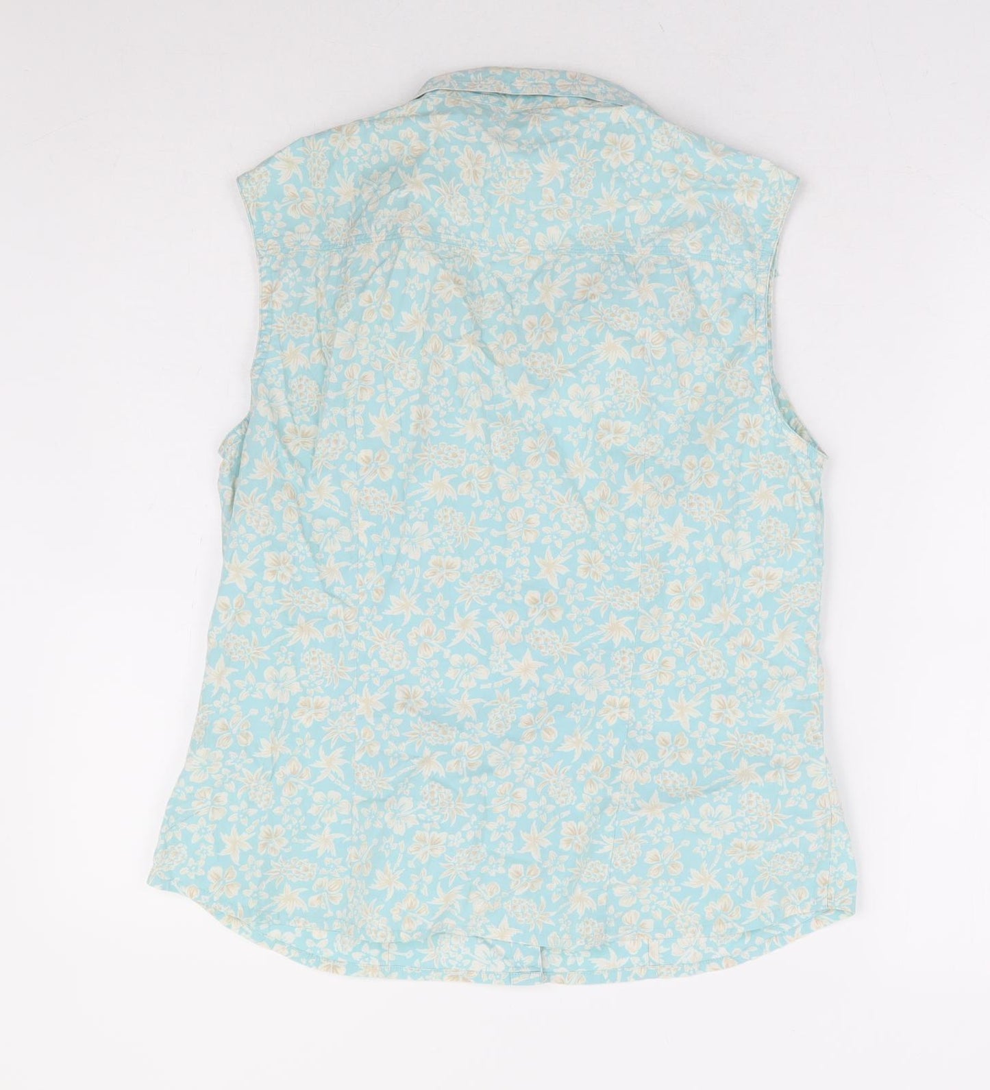BHS Womens Blue Floral 100% Cotton Basic Button-Up Size 14 Collared