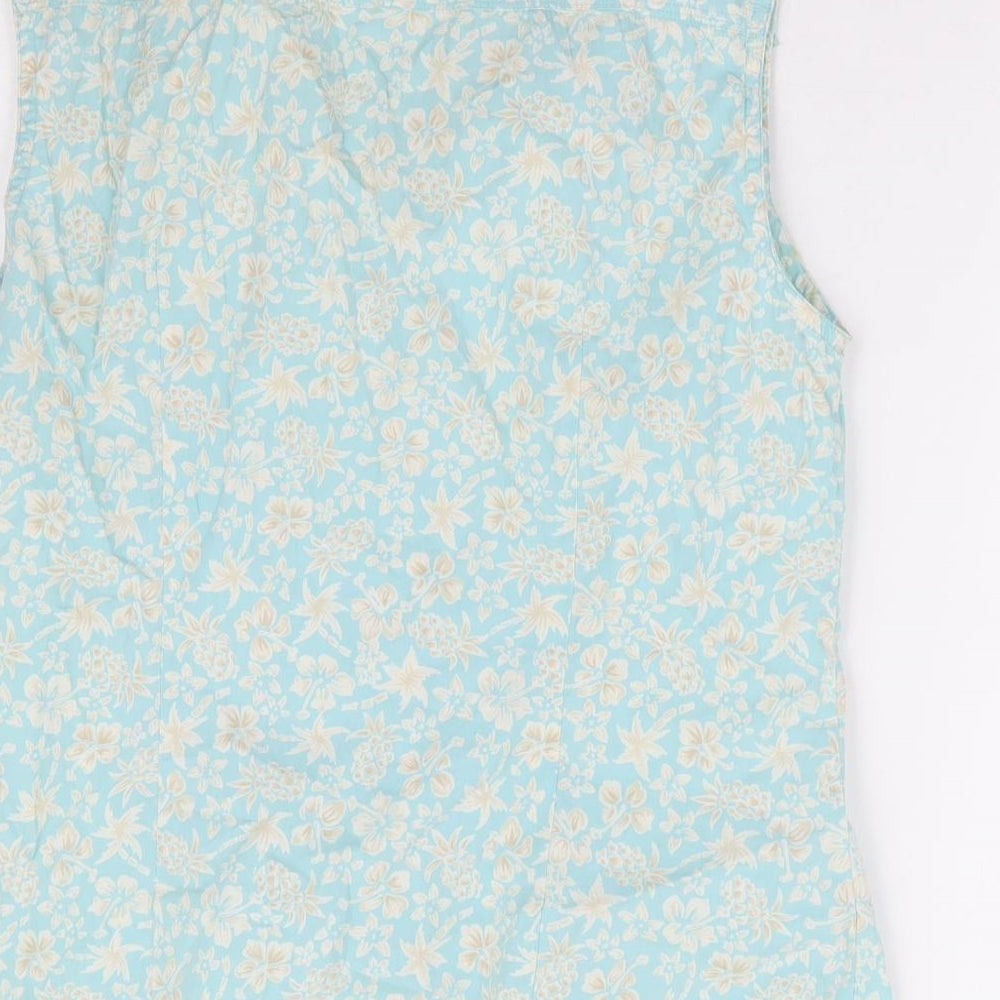 BHS Womens Blue Floral 100% Cotton Basic Button-Up Size 14 Collared