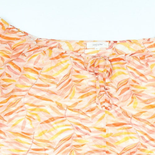 Grace & Mila Womens Multicoloured Geometric Polyester Basic Blouse Size L Boat Neck - Leaf Print