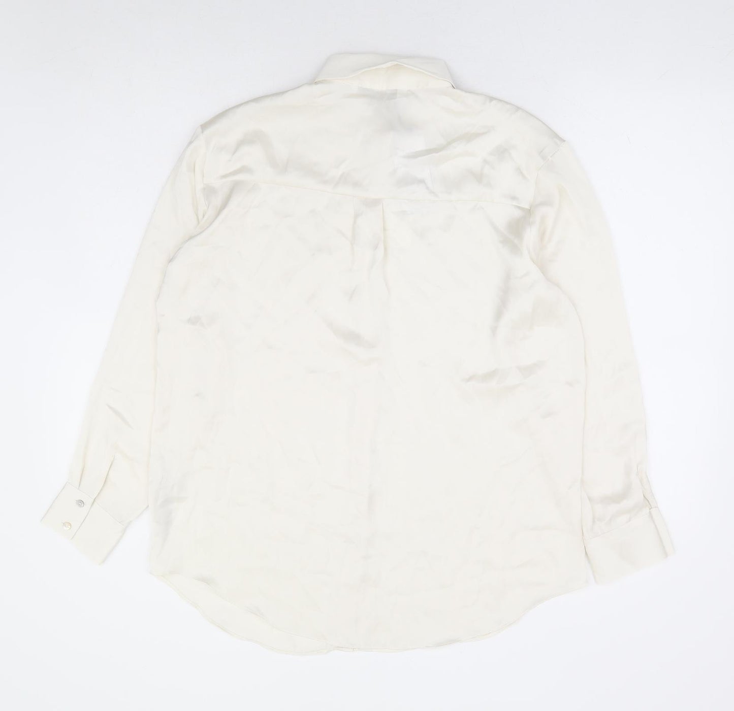 Zara Womens White Polyester Basic Button-Up Size S Collared