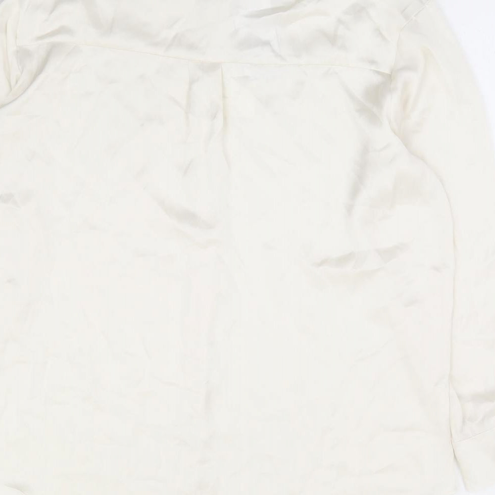 Zara Womens White Polyester Basic Button-Up Size S Collared