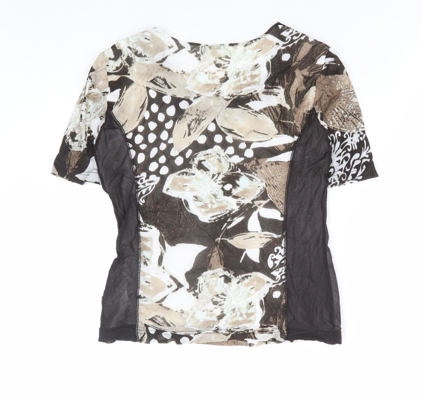 Gerry Weber Womens Brown Geometric Polyamide Basic T-Shirt Size 10 Round Neck