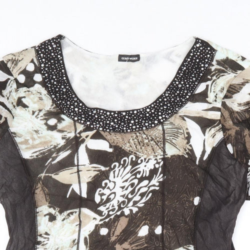 Gerry Weber Womens Brown Geometric Polyamide Basic T-Shirt Size 10 Round Neck