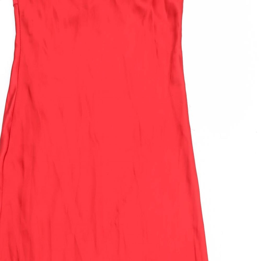 Zara Womens Red Polyester Slip Dress Size L V-Neck Button