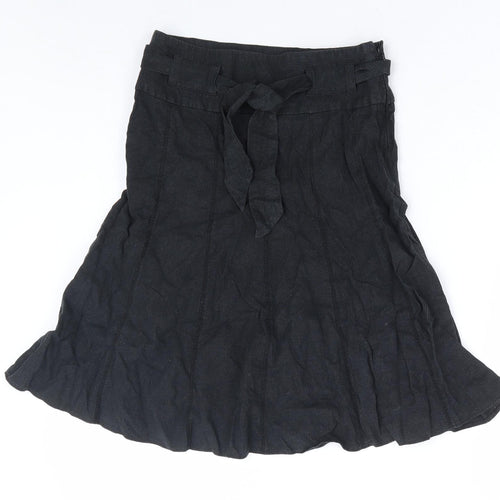 Dorothy Perkins Womens Black Linen A-Line Skirt Size 6 Zip - Belted