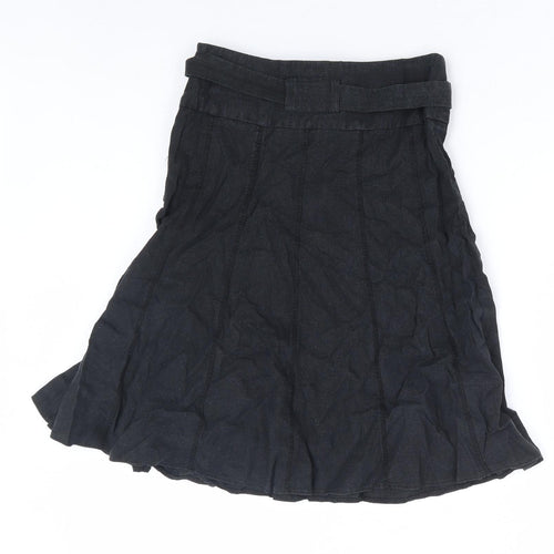 Dorothy Perkins Womens Black Linen A-Line Skirt Size 6 Zip - Belted
