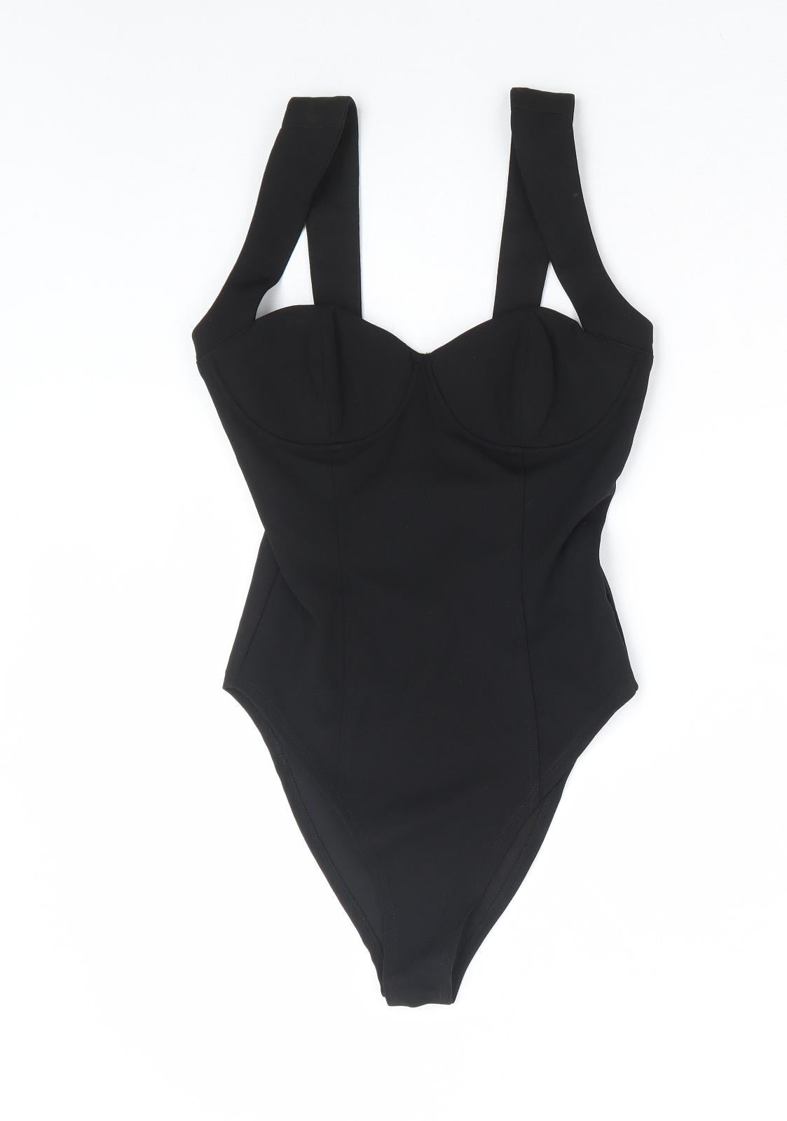 Zara Womens Black Polyester Bodysuit One-Piece Size S Snap